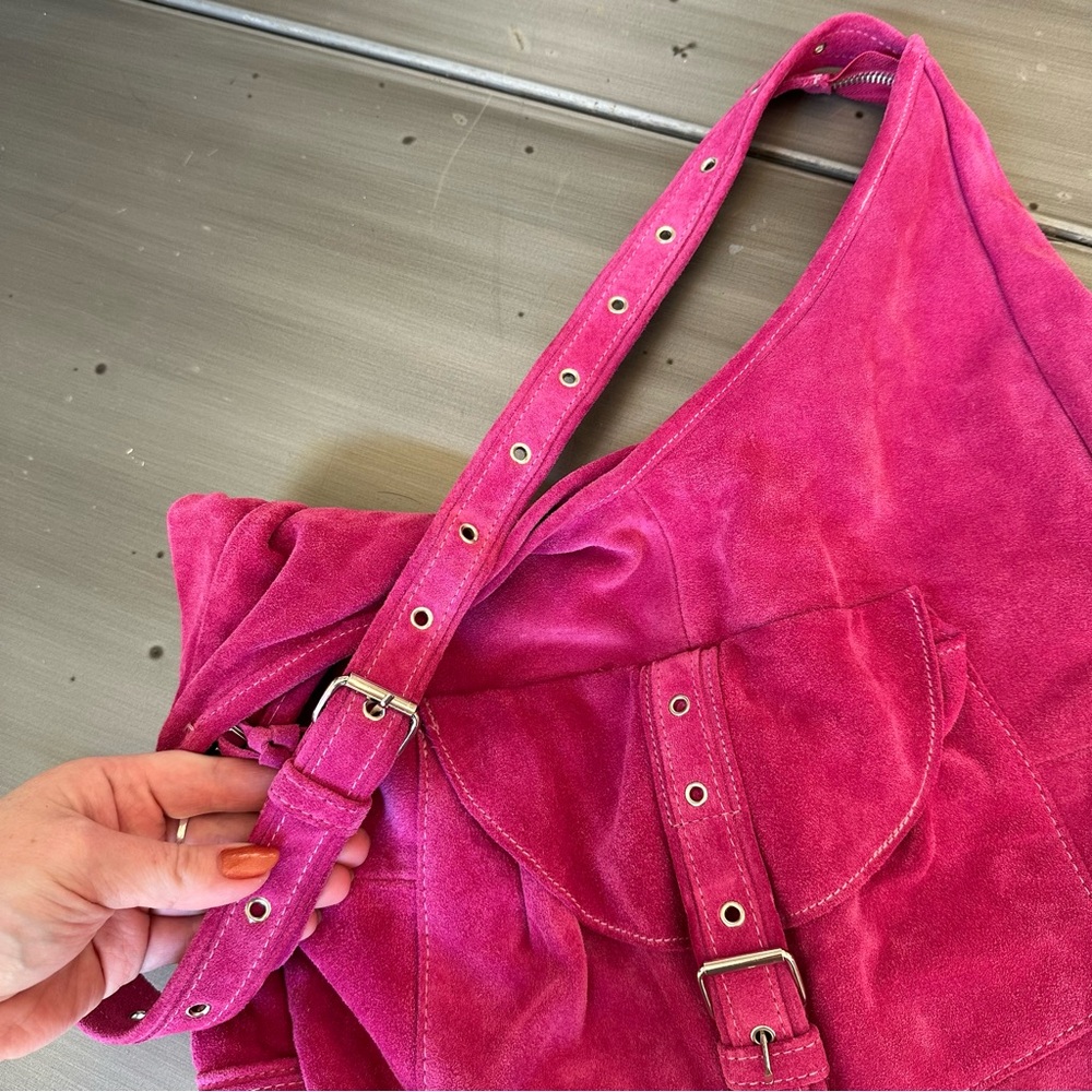 Jill Stuart Hot Pink Suede Slouch Purse Bag - Picture 4 of 6